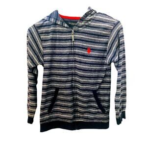 Boys Polo Zip-Up Striped Hoodie - Size 10/12